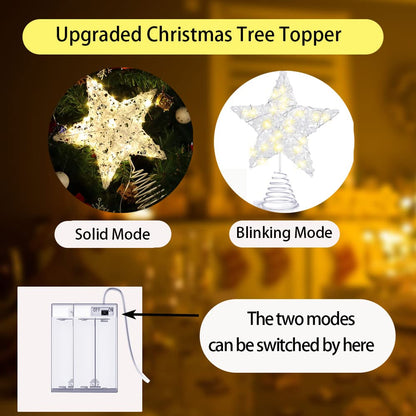 Christmas Tree Topper 20 LED Lights Star Two Modes：Solid and Blinking Christmas Decoration Christmas Tree Ornaments for 3-10 Feet Christmas Tree