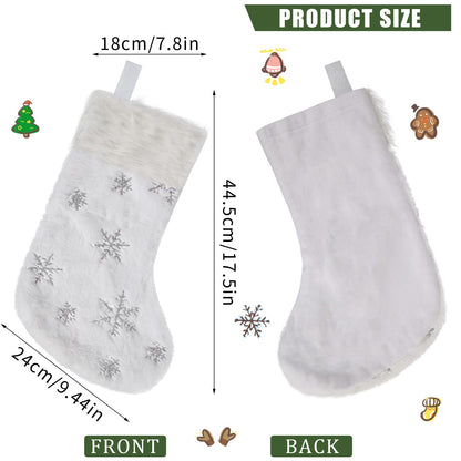 DIYASY White Christmas Stockings, 4 Pack Large Faux Fur Christmas Stockings with Silver Sequin Snowflakes Personalized Christmas Stocking for Fireplace Hanging and Holiday Party Decoration 17.5 Inches