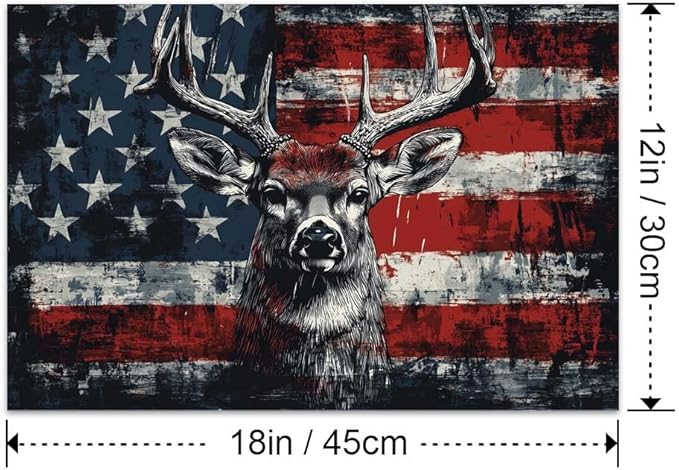 Yesad American Flag Deer Canvas Wall Art, Animal Head Rustic Wall Décor Christmas Paintings Pictures Nature Artwork Modern Poster for Farmhouse, Living Room, Bedroom, Office (Unframed,18”x12”,Deer1)