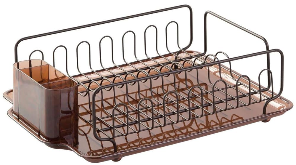 InterDesign Forma Kitchen Dish Drainer Rack with Tray for Drying Glasses, Silverware, Bowls, Plates - Amber/Bronze