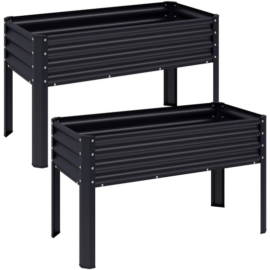 Chuangshuo Guard 2Pcs Galvanized Raised Garden Bed with Legs, 48×24×32in Large Metal Elevated Raised Planter Box with Drainage Holes for Backyard, Patio, Balcony, 400lb Capacity,Black