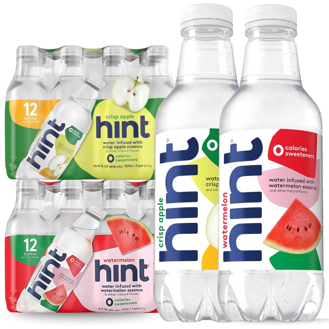 Hint Bottled Water, Crisp Apple and Watermelon - Purified Flavored Water with Zero Calories, Sugar Free, Natural Flavors - 16 Fl Oz (Pack of 24)
