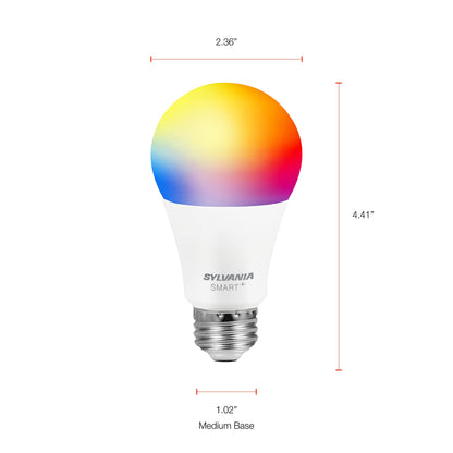 SYLVANIA Wifi LED Smart Light Bulb, 60W Equivalent Full Color and Tunable White A19, Dimmable, Compatible with Alexa and Google Home Only - 4 Pack (75674)