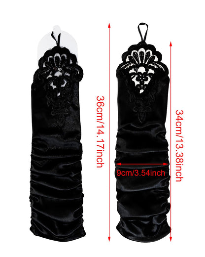PENTA ANGEL 1920s Black Long Opera Gloves with Finger Loops Stretchy Fingerless Floral Embroidery Sequins Satin Evening Bridal Party Elbow Gloves for Women Theme Party Halloween Costume