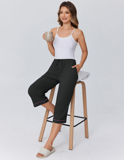 Ekouaer Womens Pajamas Pants Capri Pj Bottoms with Pockets Comfy Drawstring Printed Lounge Soft Sleep Pants