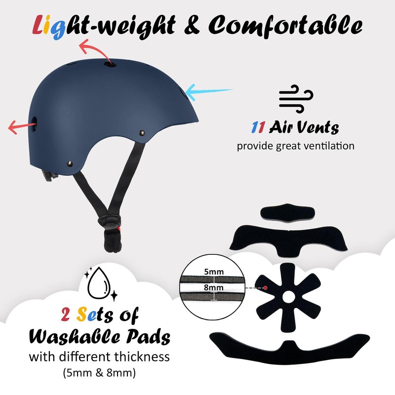 Kids Bike Helmet, Adjustable and Multi-Sport, from Toddler to Youth, 3 Sizes (Navy)