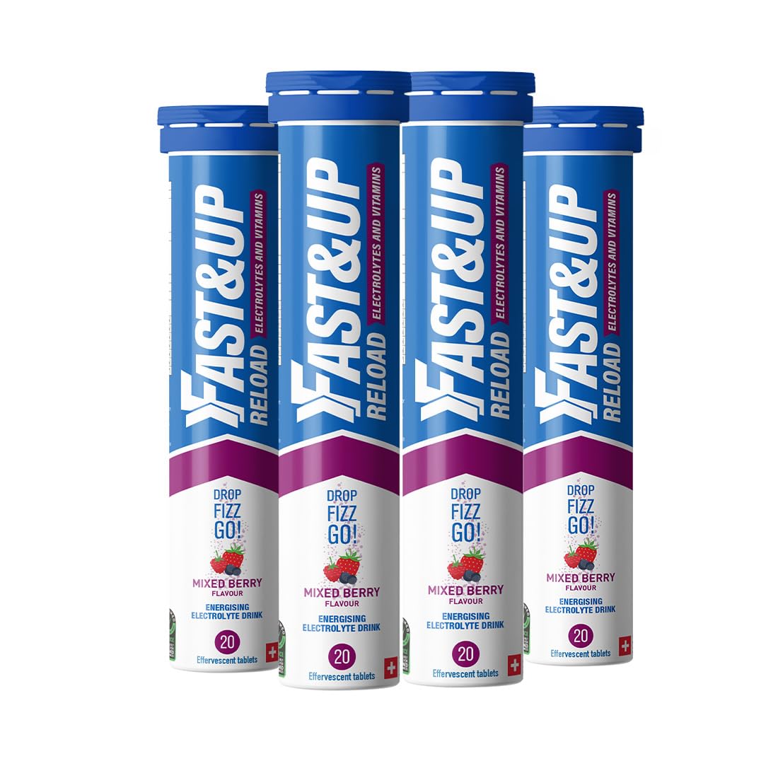 Fast&Up Reload Electrolyte Tablets, Mixed Berry Flavour, 80 Effervescent Tablets, Rapid Hydration & Energy, with Vitamin C & B12, Vegan
