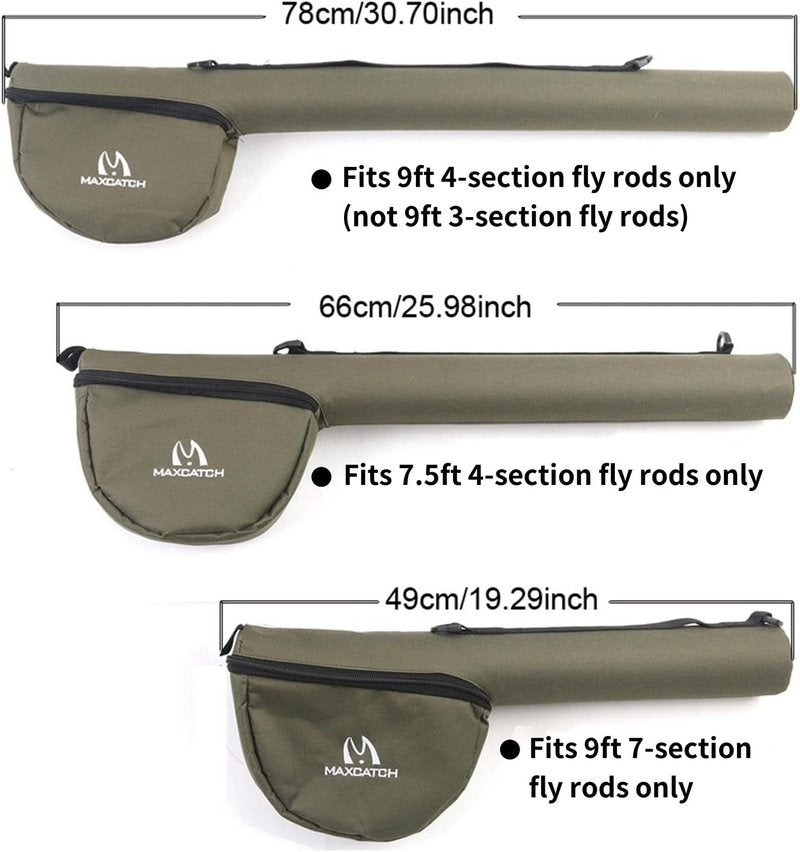 M MAXIMUMCATCH Maxcatch Fly Fishing Rod Case with Reel Pouch, Complete Protection Bag for 9FT 2/4 Piece Rods (Green, For 7.5' 4sec Fly Rod Length: 25.9'')