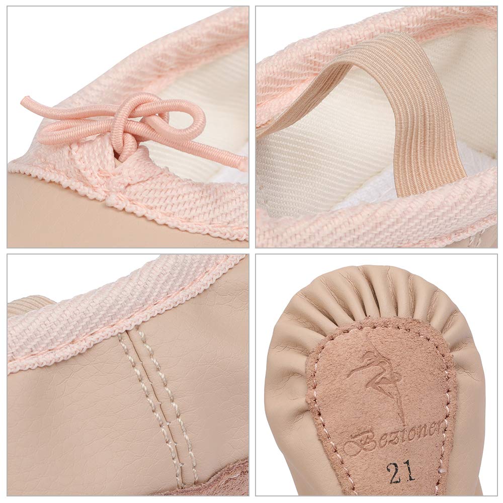 Ballet Shoes Leather Ballet Flats Full Sole Dance Slippers for Girls Toddlers Women Beige 13 UK Child=31