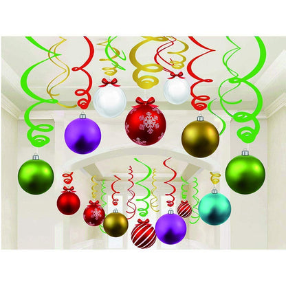 MAFENT Christmas Decorations Ceiling Hanging Swirls & Spiral Streamers for Home, Office, School - 16 Swirls, 14 Spirals - Plastic & Paper - Christmas, Festival, Party Decor