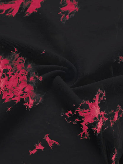 Avanova Women Tie Dye Skull Graphic Oversized Tees Vintage Skeleton Hands Loose Fit T Shirt Black Red X-Large