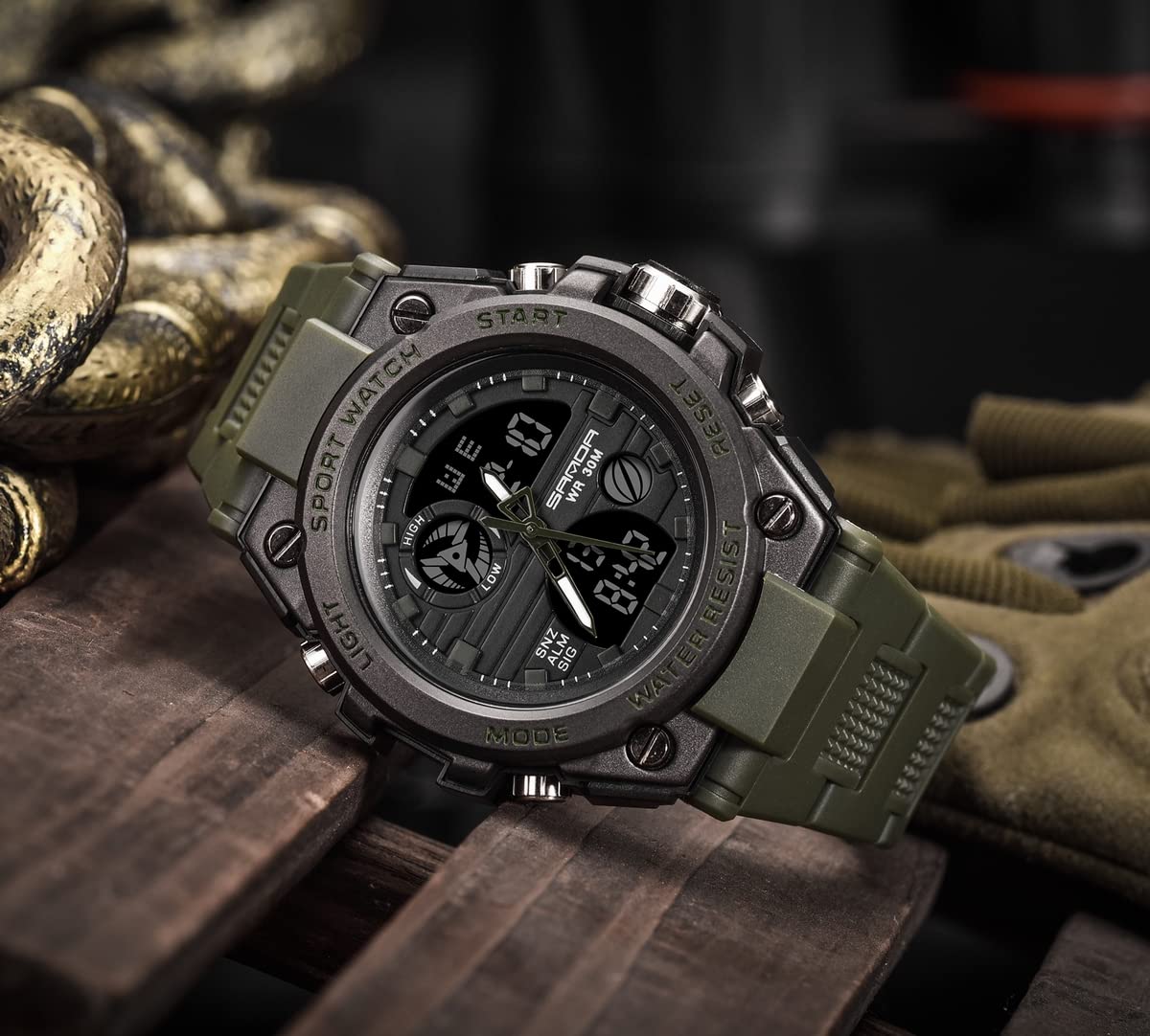 AIMES Men's Watches Sports Outdoor Waterproof Military Watch Date Multi Function Tactics LED Alarm Stopwatch