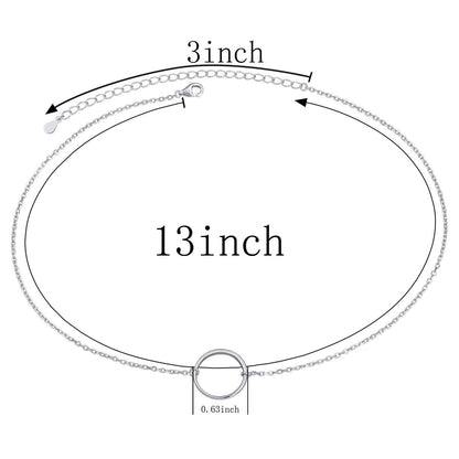 Ladytree S925 Sterling Silver Dainty Simple Circle Pendant Eternity Choker Necklace,Rolo Chain,13+3 inches