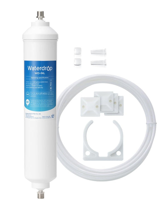 Waterdrop INL Inline Water Filter for Refrigerator and Ice Maker, 1 Year NSF Certified High Capacity Drinking Water Filtration System, Reduces Chlorine, Sediment, Bad Taste & Odor