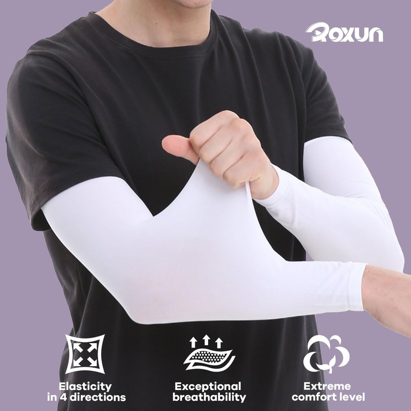 ROXUN 2 Pairs Arm Sleeves, Cooling UV Sun Protection Sports Compression for Men/Women Black+Green