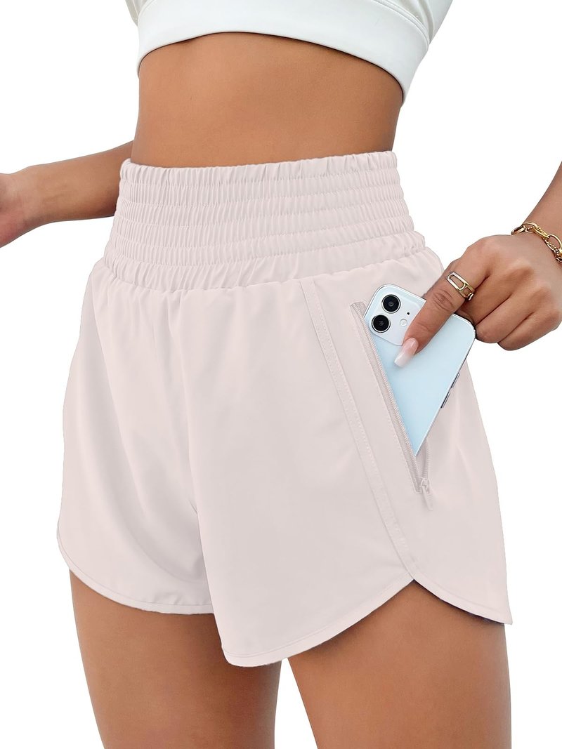 BMJL Women's Athletic Shorts High Waisted Running Short Pocket 2.5" Sporty Shorts Gym Elastic Workout Shorts(M,Bone White)