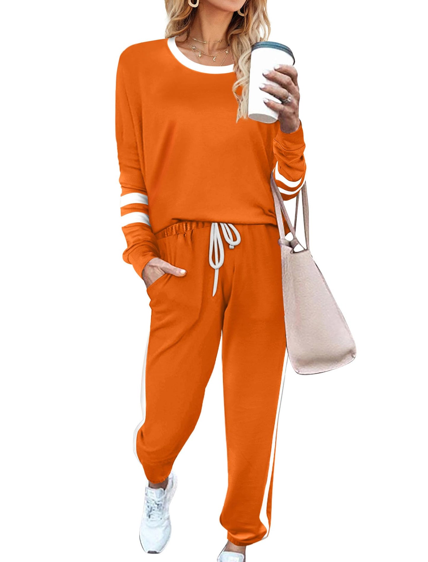 Aloodor Lounge Sets for Women Two Piece Outfits Sweatsuit Sets 2 Piece Fashion Outfits Halloween Orange M