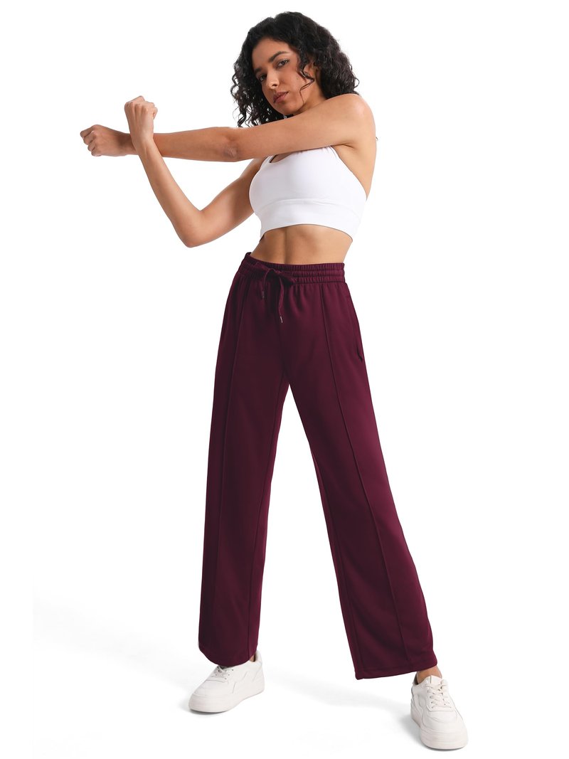 Tapata Women's 30" Inseam Regular Track Pants Loose Straight Leg Jogging Sweatpants Warm-Up Sports Athletic Running, Burgundy, S