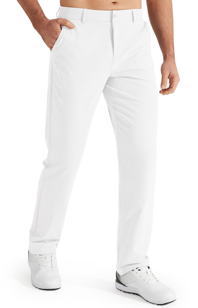 Libin Men's All Day Comfy Golf Pants Work Dress Pants 34" Quick Dry Lightweight Business Casual Trousers for Men with Pockets, White, 35W x 34L