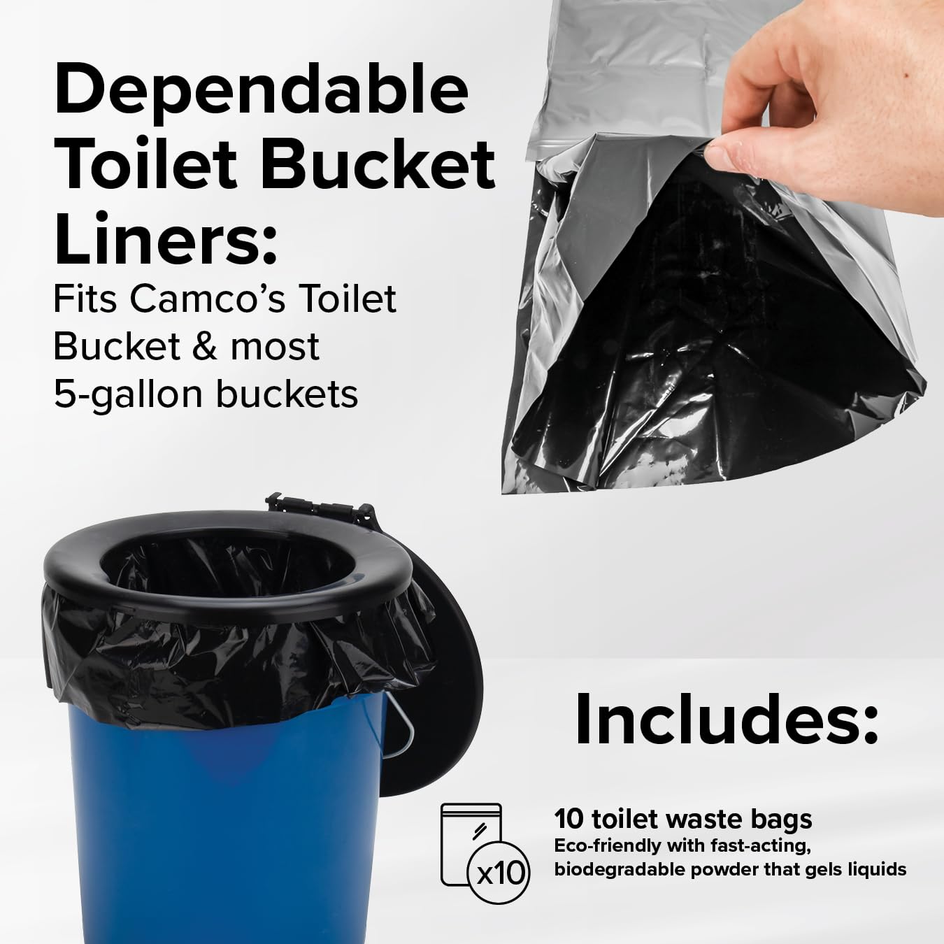 Camco Toilet Waste Bags - Features Biodegradable Powder & Leak Proof Double Bag Design - Great for Camping, RVing, Hiking, or Boating - 10-Pack (41548)