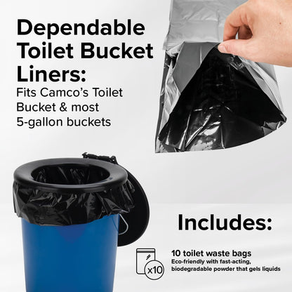 Camco Toilet Waste Bags - Features Biodegradable Powder & Leak Proof Double Bag Design - Great for Camping, RVing, Hiking, or Boating - 10-Pack (41548)