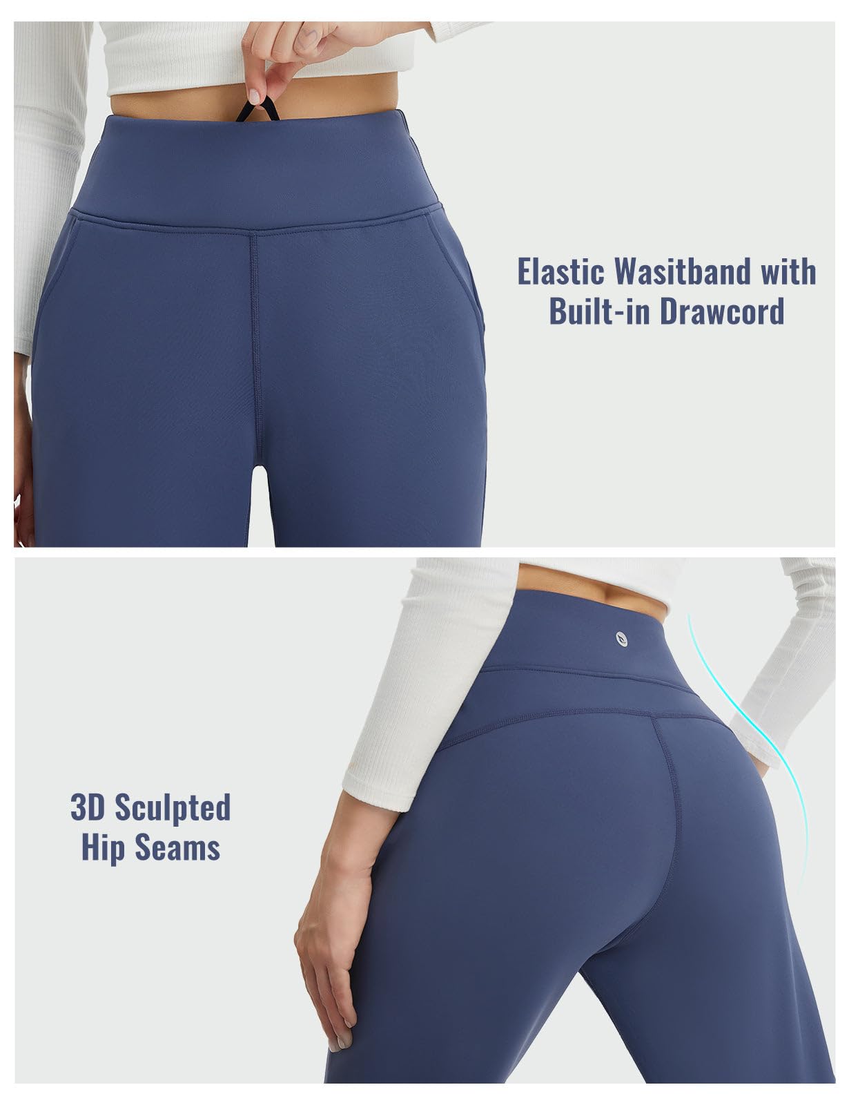 baleaf Women's Fleece Lined Pants Winter Warm Thermal Water Resistant High Waisted Travel Pants Thick Pants Work Golf Casual Navy Blue M