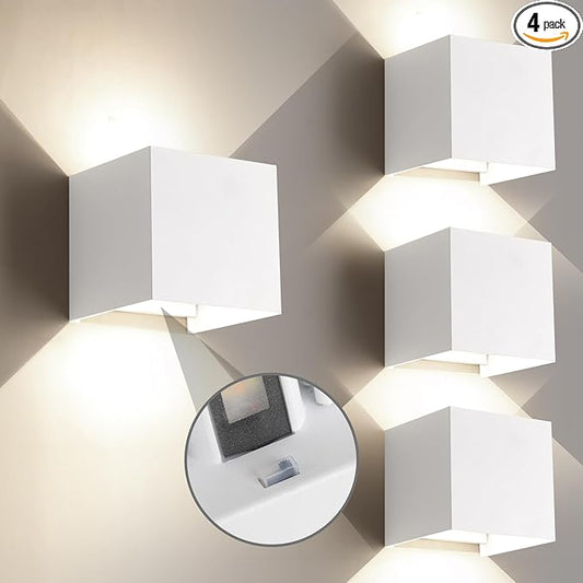 Outdoor Wall Sconce Lights & Indoor Wall Sconces,ETL Listed White Square Wall Lights,3-Color-Temperature Selectable,4.33-Inch,15W Up and Down Lights Outdoor Porch Lights Waterproof Light(4 Pack)