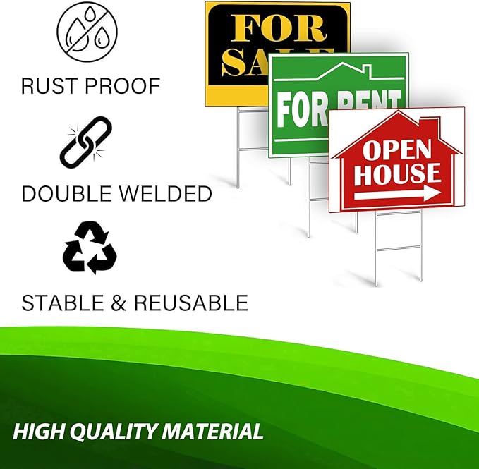 50 Pack H Frame Wire Stakes 30"x10", Metal Yard Sign Stakes for 4mm,5mm and 6mm Corrugated Plastic Yard Signs