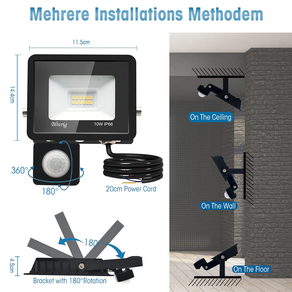 Security Lights Outdoor Motion Sensor, 10W Floodlights with Sensor 1000LM Warm White 3500K Daylight IP66 Waterproof Outdoor Led Light with Motion Sensor for Garden, Garage, Backyard, Courtyard