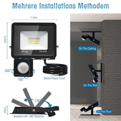 Security Lights Outdoor Motion Sensor, 10W Floodlights with Sensor 1000LM Warm White 3500K Daylight IP66 Waterproof Outdoor Led Light with Motion Sensor for Garden, Garage, Backyard, Courtyard