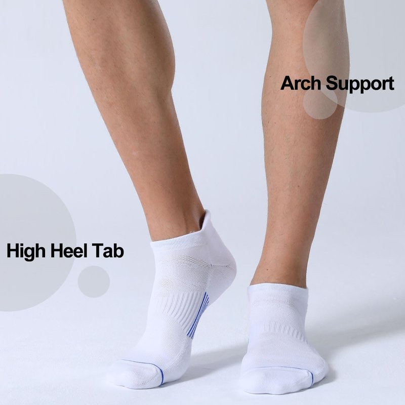 FITRELL 6 Pack Men's Ankle Running Socks Low Cut Cushioned No Show Compression Athletic Sports Gift for Men, Shoe Size 9-12, White+Blue