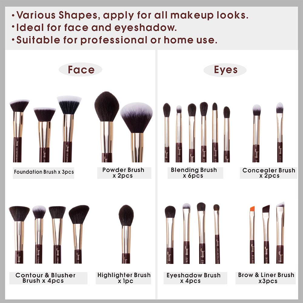 Jessup Brand 25pcs Professional Makeup Brush Set Beauty Cosmetic Foundation Powder Blusher Eyeshadow Blending Highlight Concealer Natural-Synthetic Hair Brushes Set (Pearl White/Silver)