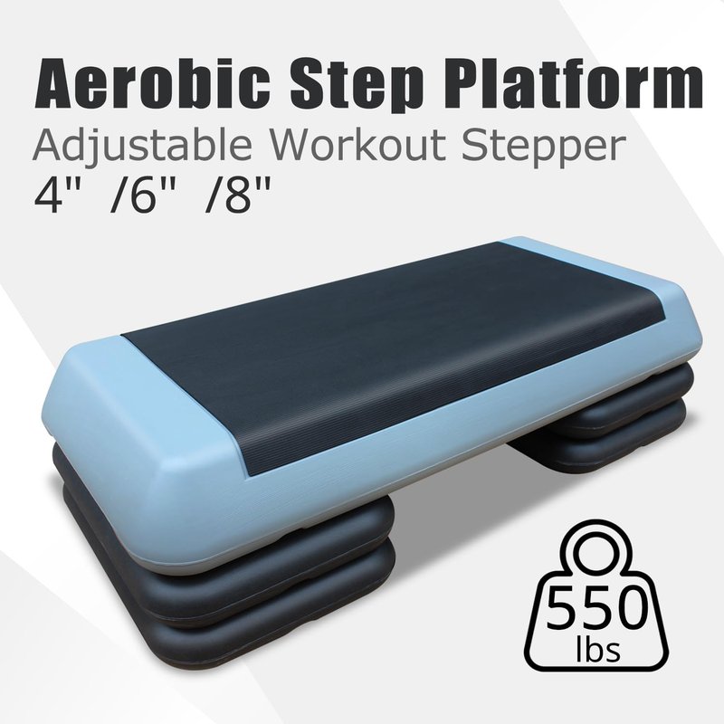 Adjustable Step Platform 30" × 14" Workout Aerobic Stepper Height Step for Fitness Strength Training with Risers Exercise Platform for Home Gym(Grey)