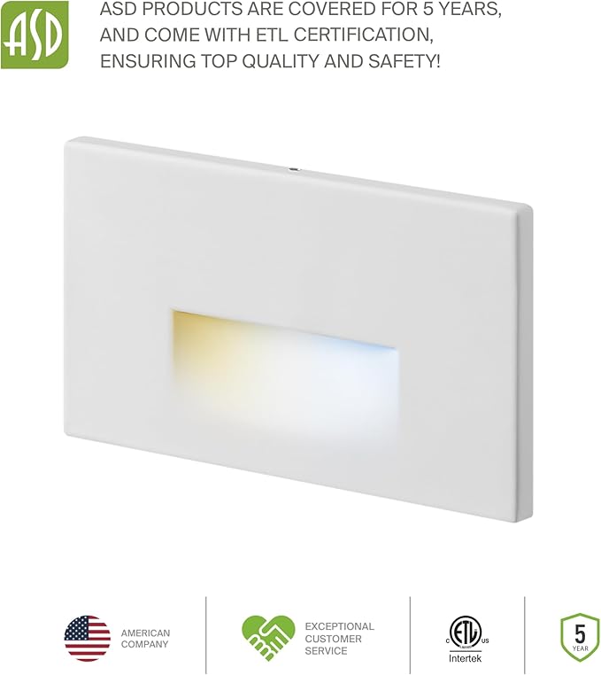 ASD LED Recessed Step Light Fixture, Outdoor & Indoor Stair Tread Lighting | 3CCT, Motion Sensor, Waterproof, ETL Listed | 3W 120LM 3000K-5000K 120V | Staircase Hardwired Illumination | White, 12 Pack