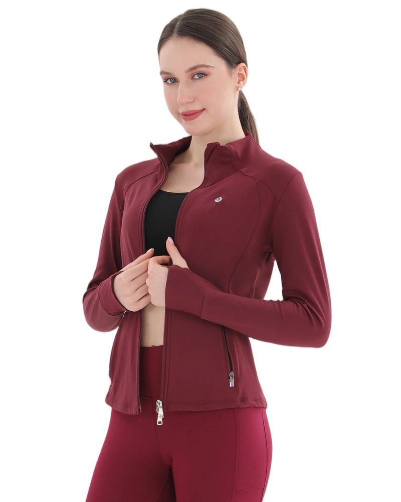 Pobodo, Women's, Thermal, Fleece Lined, Slim Fit, Winter Running, Warm Stand Collar, Yoga Track Top, 2-Way Zip, 4 Pockets