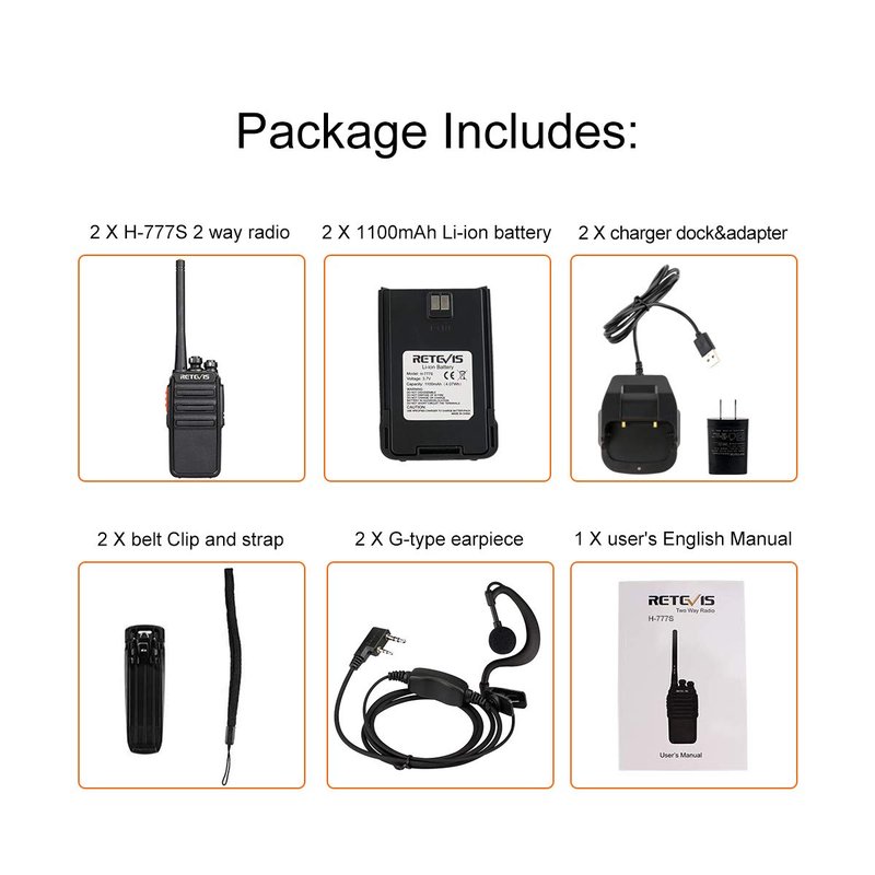Retevis H-777S Walkie-Talkies Long Range,Rechargeable Two Way Radios,Rugged 2 Way Radio with Earpiece,Hiking Camping Road Trip Gift(2 Pack)