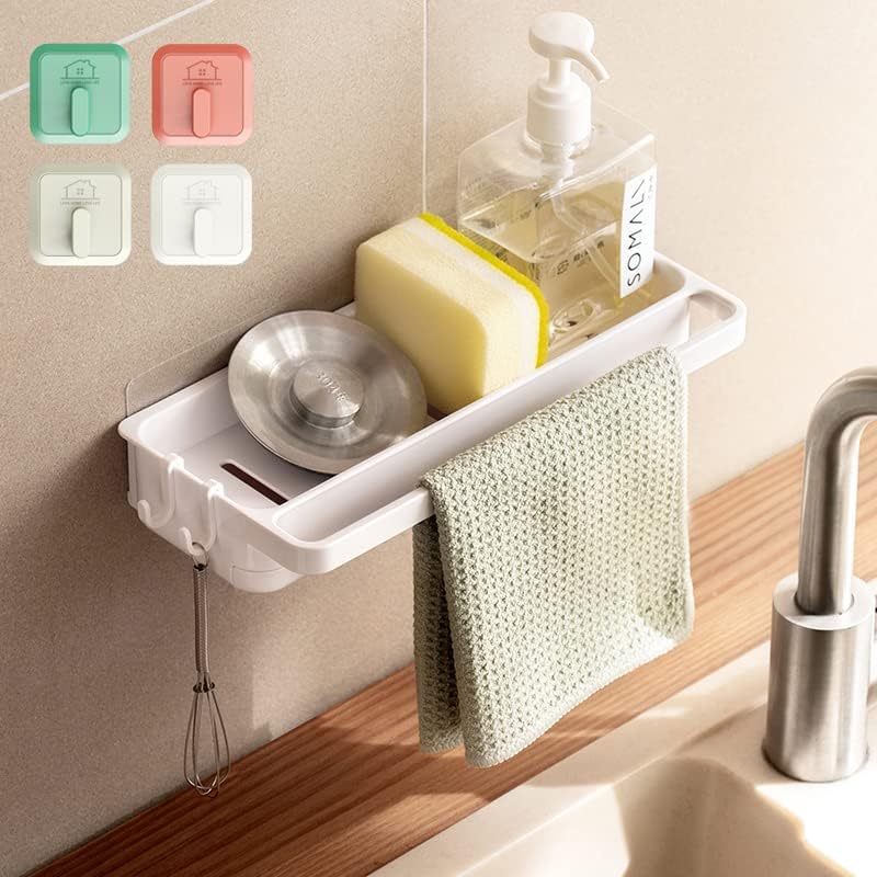 Asonen Dish Drainers,Sponge Holder Sink Tidy Organiser for Sponges Washing Up Kitchen Brush Wash Up Liquid and Sink Stopper Wall Mounted/Hanging for Kitchen Accessories