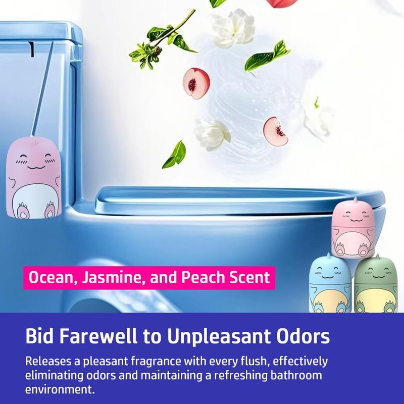 CloudMades Cute Dinosaur-Shaped Toilet Bowl Cleaner Bottle, Bathroom Toilet Tank Cleaner with Ocean, Jasmine, and Peach Scent,Three bottles can be used for 9 months (Ocean&Peach&Jasmine)