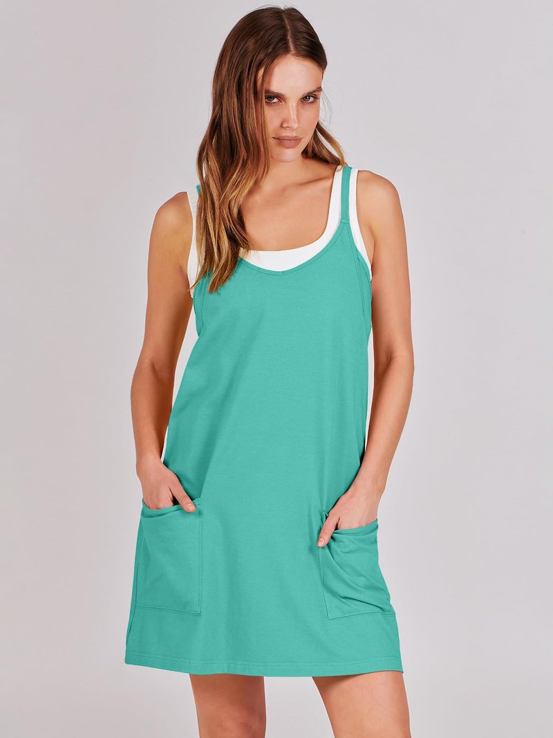 ANRABESS Women Athletic Dress Summer Tennis Workout Active Sports Mini Romper Dress Built in Shorts Travel Vacation Clothes Cyan X-Large