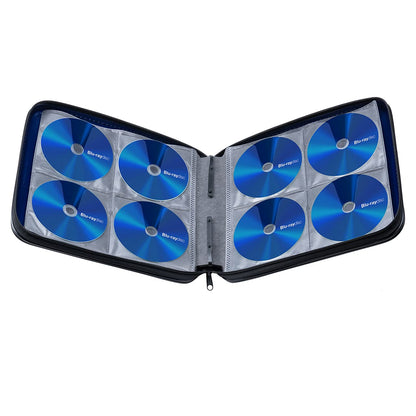SANWA 160 Capacity CD Case, Portable DVD VCD Storage Box, Zippered EVA Protective Blu-ray Wallet with Handle, CD Sleeves Holder, Large Disc Organizer for Car, Home, Office, Games, Music, Movie, Blue