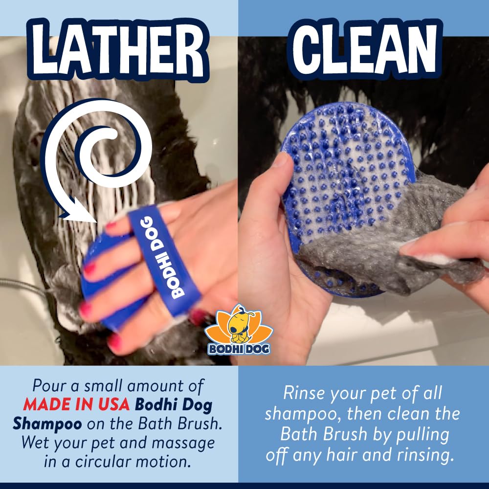 Bodhi Dog Shampoo Brush - Pet Grooming & Bath Supplies for Cats and Dog - Bath Brush for Long & Short Hair - Premium Scrubber for Shower, Bathing & Massage (One Pack, Blue)
