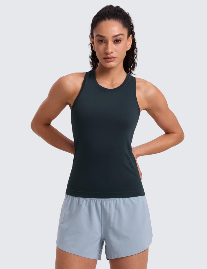 CRZ YOGA Seamless Workout Tank Tops for Women - Athletic Running Gym Sleeveless Shirts Crewneck Racerback Breathable True Navy XX-Small