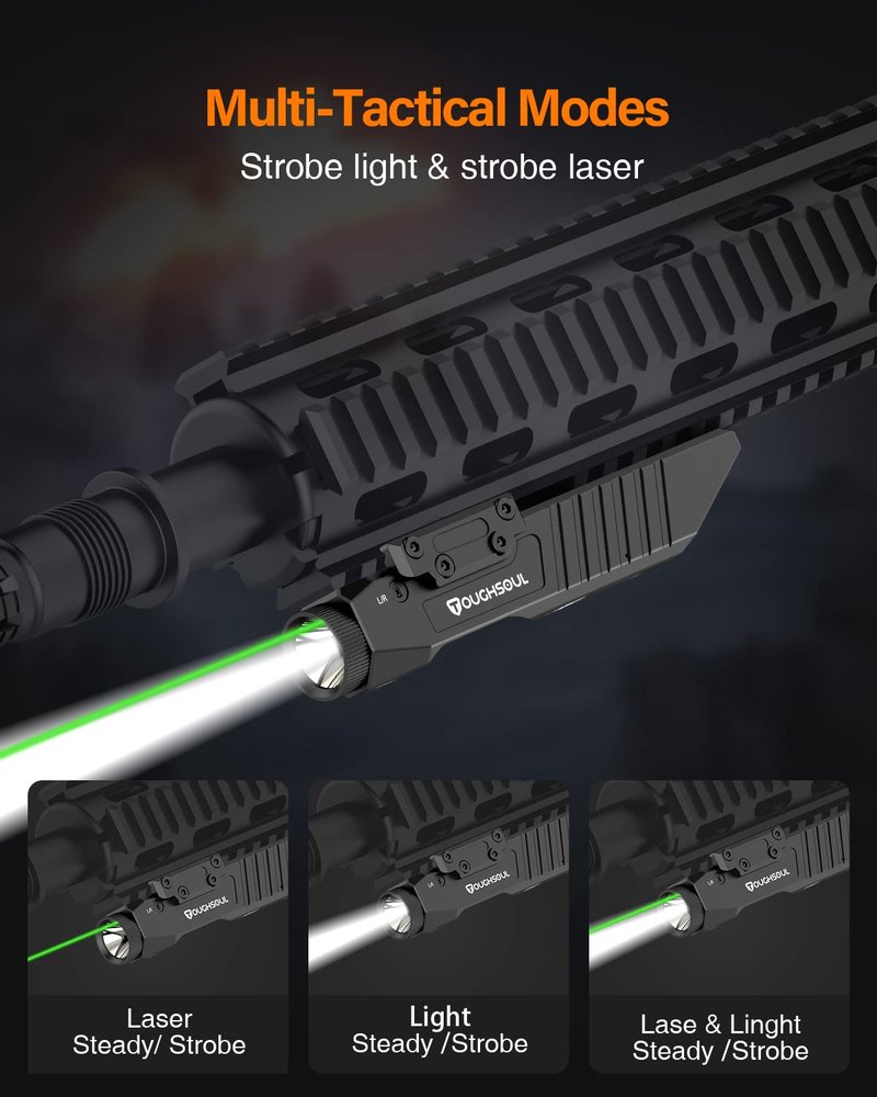TOUGHSOUL Tactical Flashlight Green Laser Sight Combo, 1750 Lumen Picatinny Rail MLOK Mounted Rechargeable Rifle Flashlight (Green Laser)