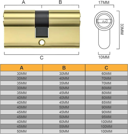 Bwintech Keyed Alike 30/30 mm Euro Brass Cylinder, 60 mm Key/Key Cylinder Lock with 10 Horizontal Brass Keys, Anti Picking, Anti Drill, Anti Bumping, Polished Brass Finish