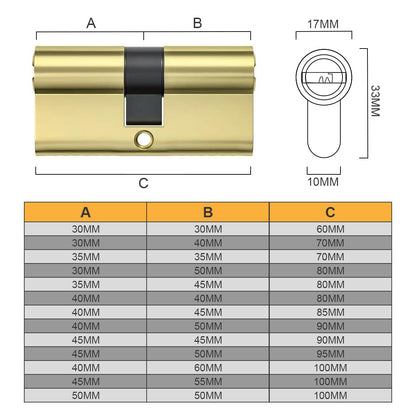 Bwintech Keyed Alike 30/30 mm Euro Brass Cylinder, 60 mm Key/Key Cylinder Lock with 10 Horizontal Brass Keys, Anti Picking, Anti Drill, Anti Bumping, Polished Brass Finish