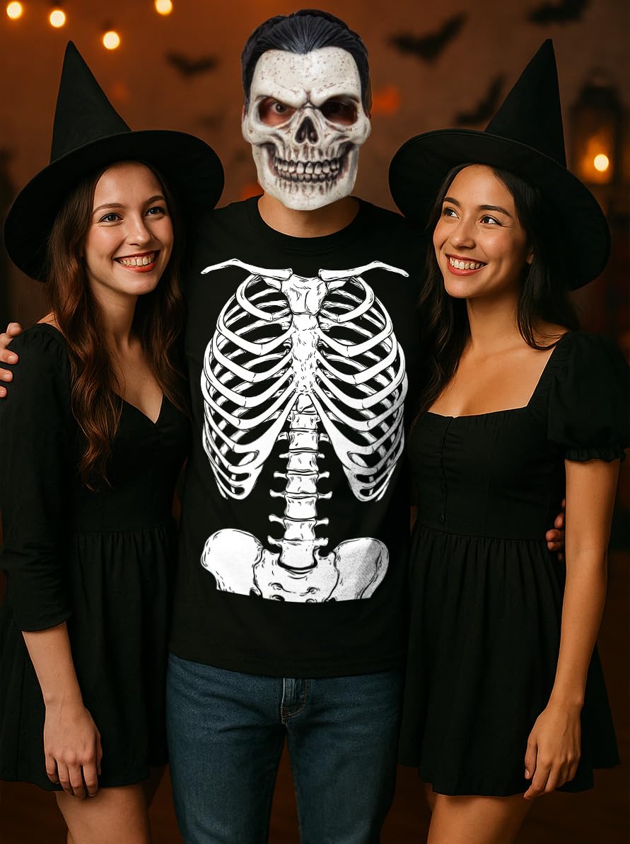 Tstars Skeleton Ribcage Shirt for Men - Xray Front and Back Halloween Outfit with Casual Funny Bones Print Tee XXXXX-Large Black