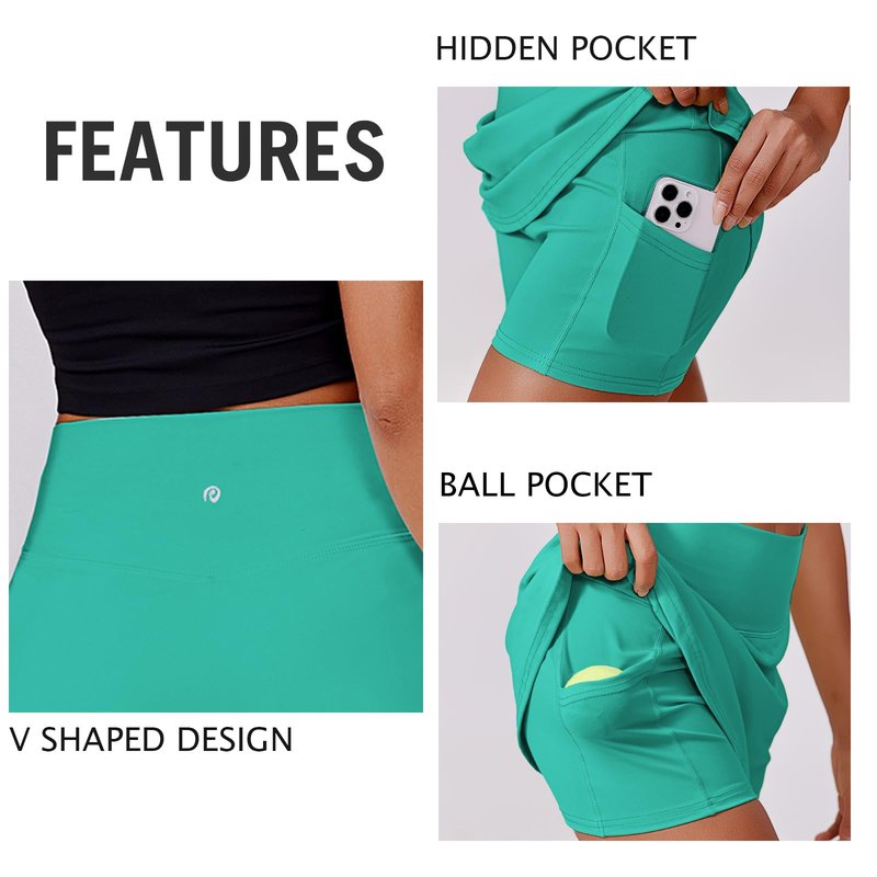 PINSPARK Womens Tennis Skirt High Waisted Cute Athletic Skort Quick Dry Golf Skirts with Pockets Shorts, Turquoise Large