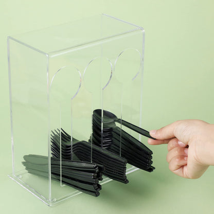 Vesici Plastic Utensil Dispenser Acrylic Utensil Dispenser Silverware Organizer Holder for Kitchen and Restaurant for Halloween Christmas(3 Compartment,Clear)