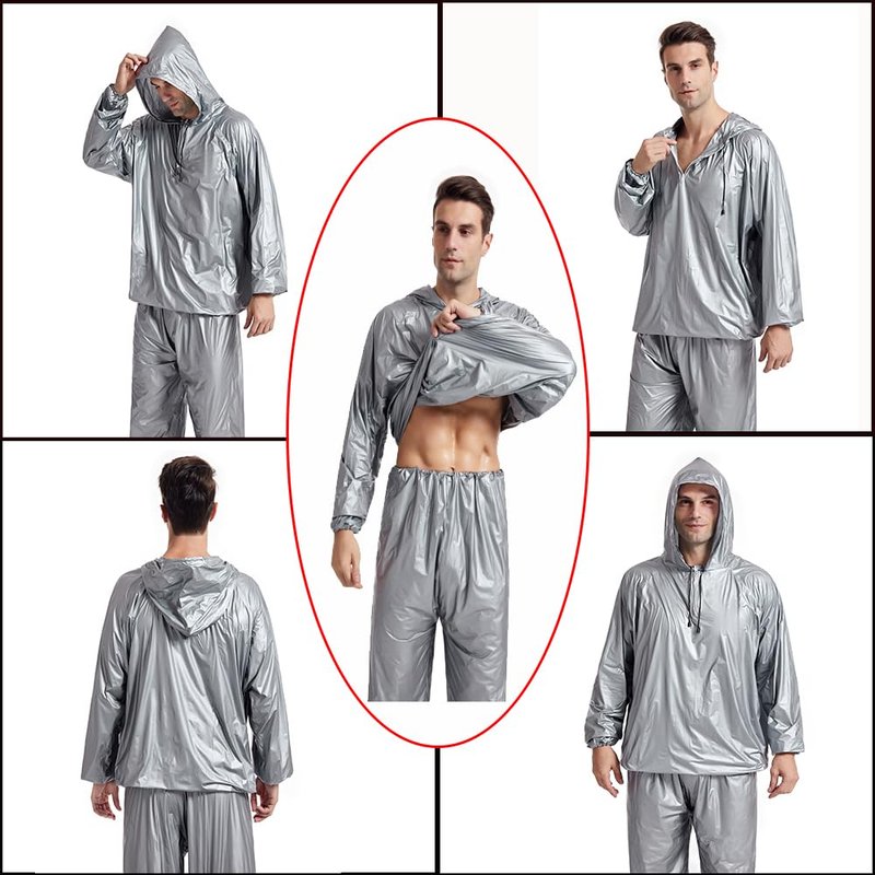 DawnBreak Sauna Sweat Suit for Women/Men with Hoodie Zipper Weight Loss Fitness Exercise Gym Workout Suit Top Pants Silver - M