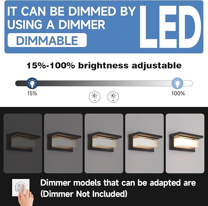 Outdoor Porch Light,15%-100% Dimmable Indoor Wall Light Fixtures,3000K/4000K/6500K Adjustable,24W Exterior Wall Lighting,Waterproof Outdoor Modern Wall Sconce Lights,2160LM Indoor Wall Sconce 2 Pack